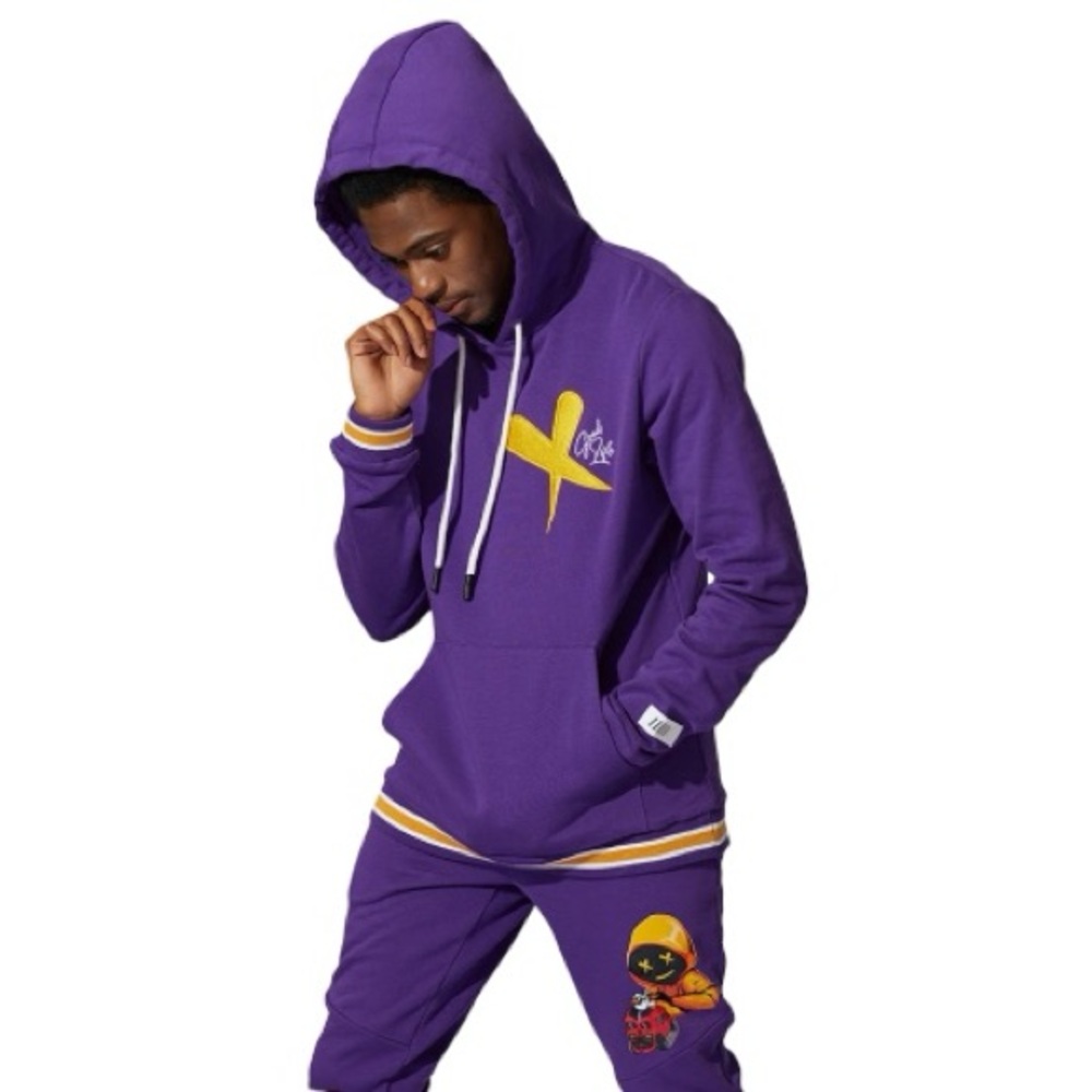 Fifth Loop Purple and Yellow Hoodie and Sweatpants Set, Size: Medium